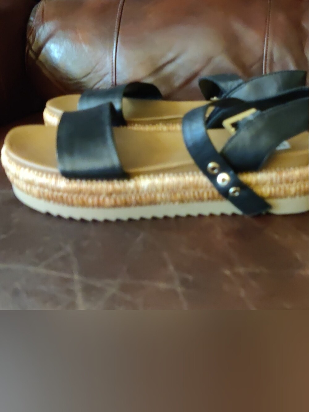 Steve Madden Malden Black Platform Sandals with Braided Trim Leather Size 8